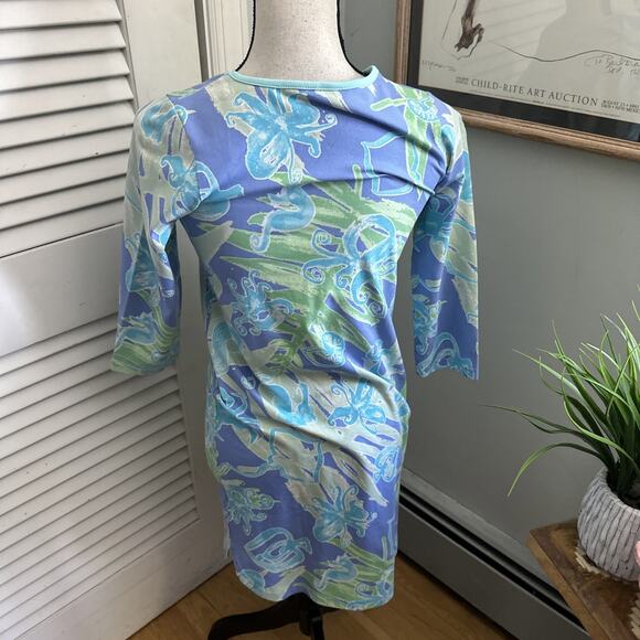 ANA CLARE Dress Womens XS Blue Green Mini Sheath Jersey Stretch Preppy Party - Picture 4 of 9